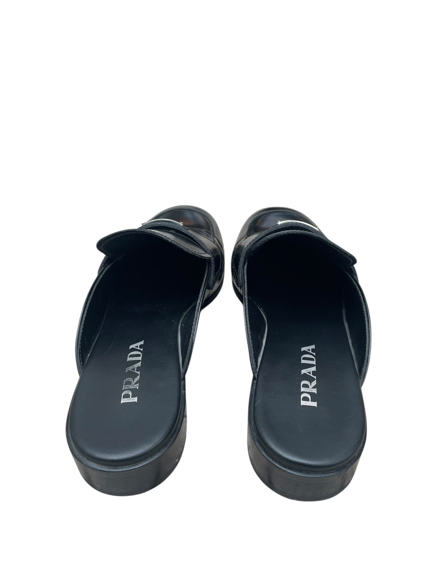 Prada Black Leather Mule-Loafers