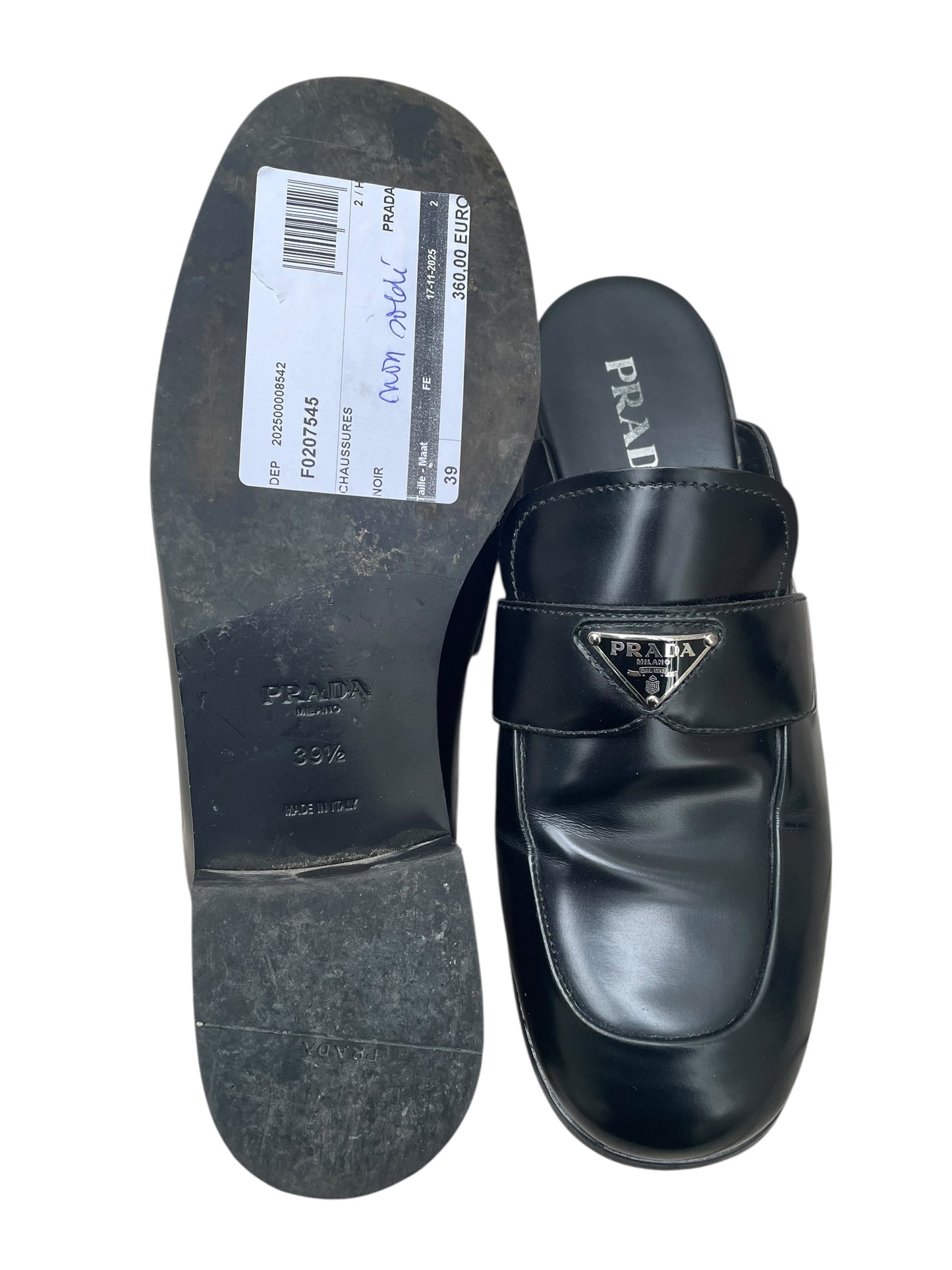 Prada Black Leather Mule-Loafers