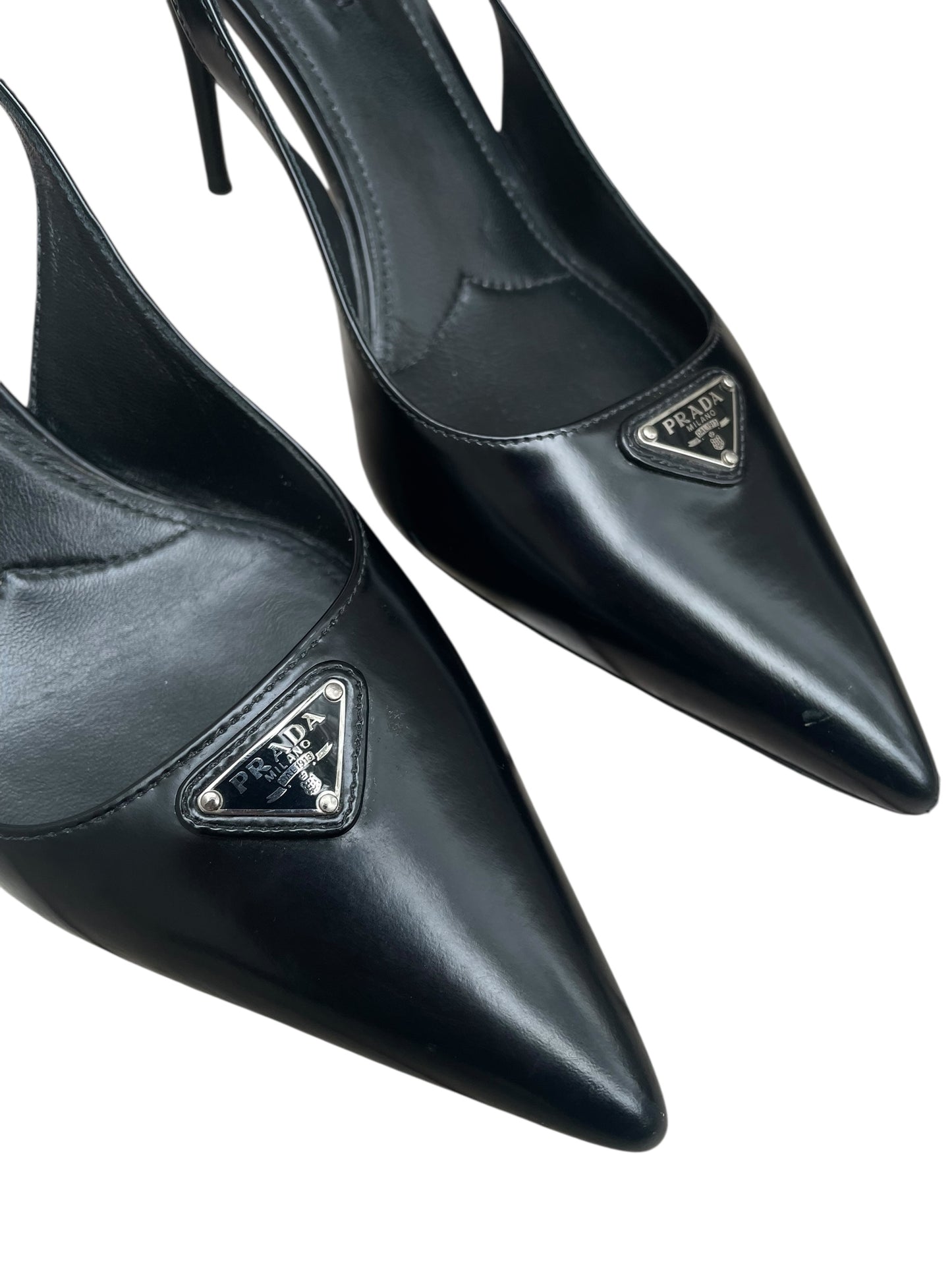 Prada Black Pointed-Toe Slingback Pumps