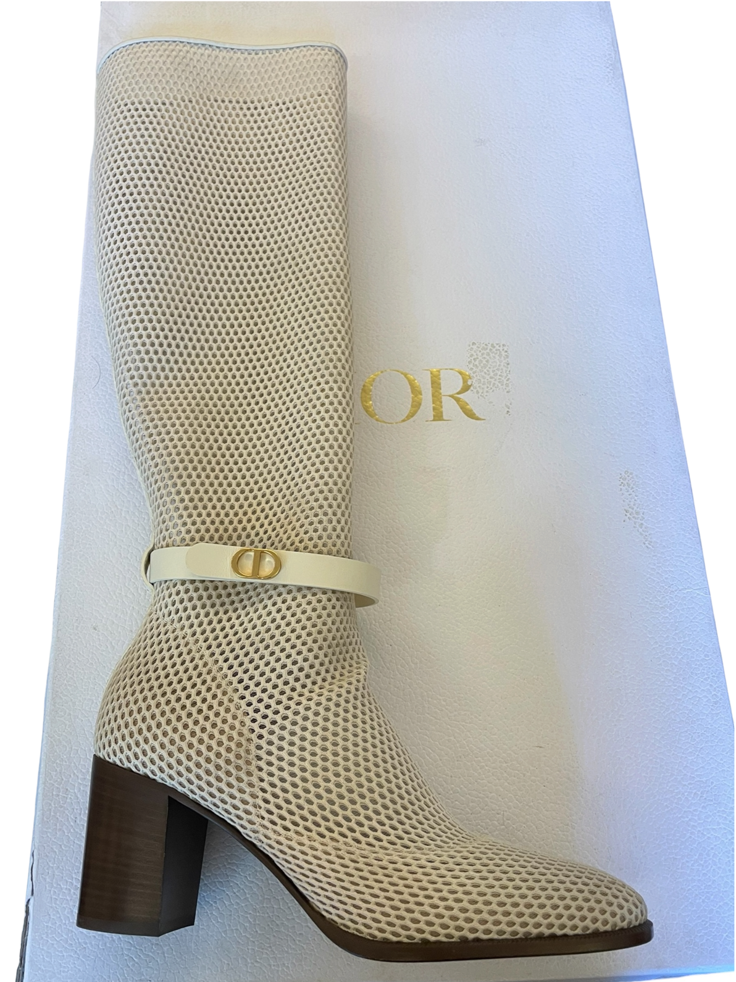 Dior - Cream Fishnet Knee-High Boots