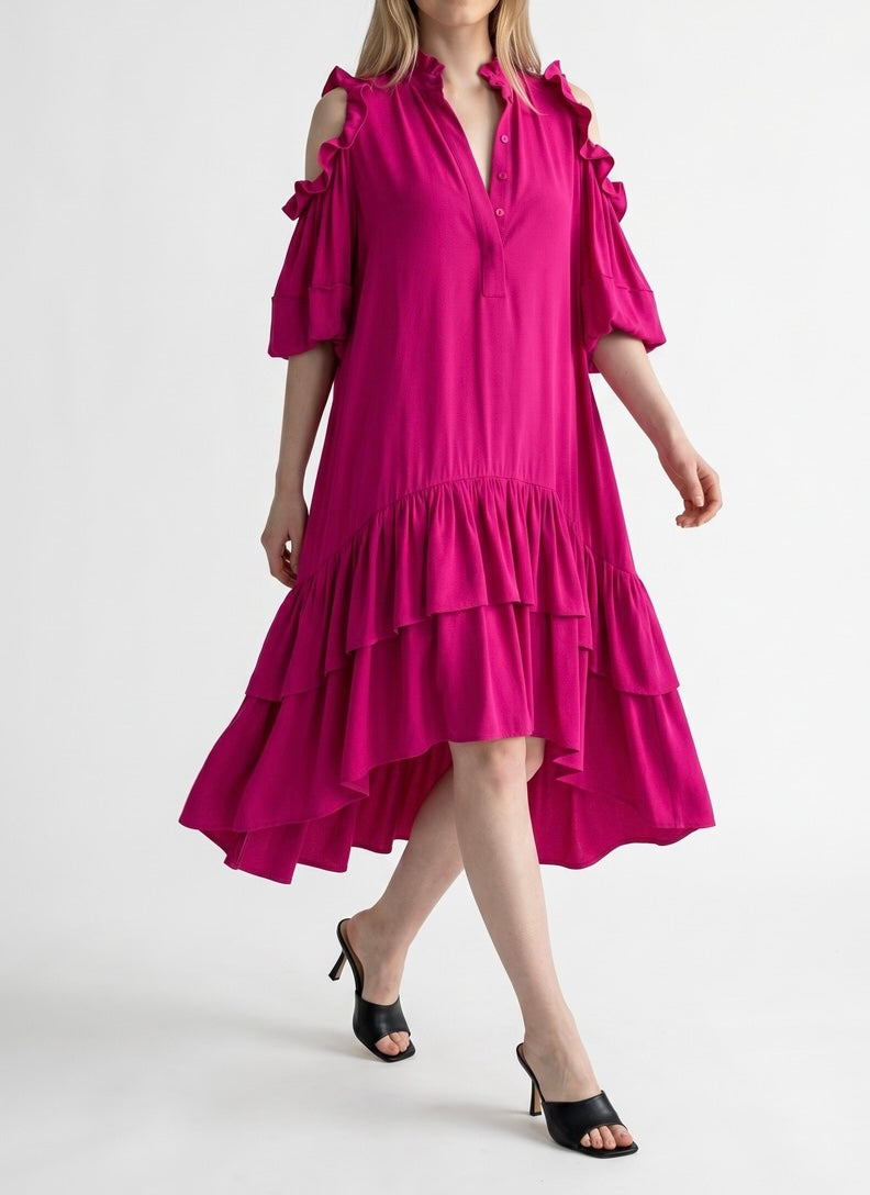 Alexander McQueen Fuchsia Ruffle Dress