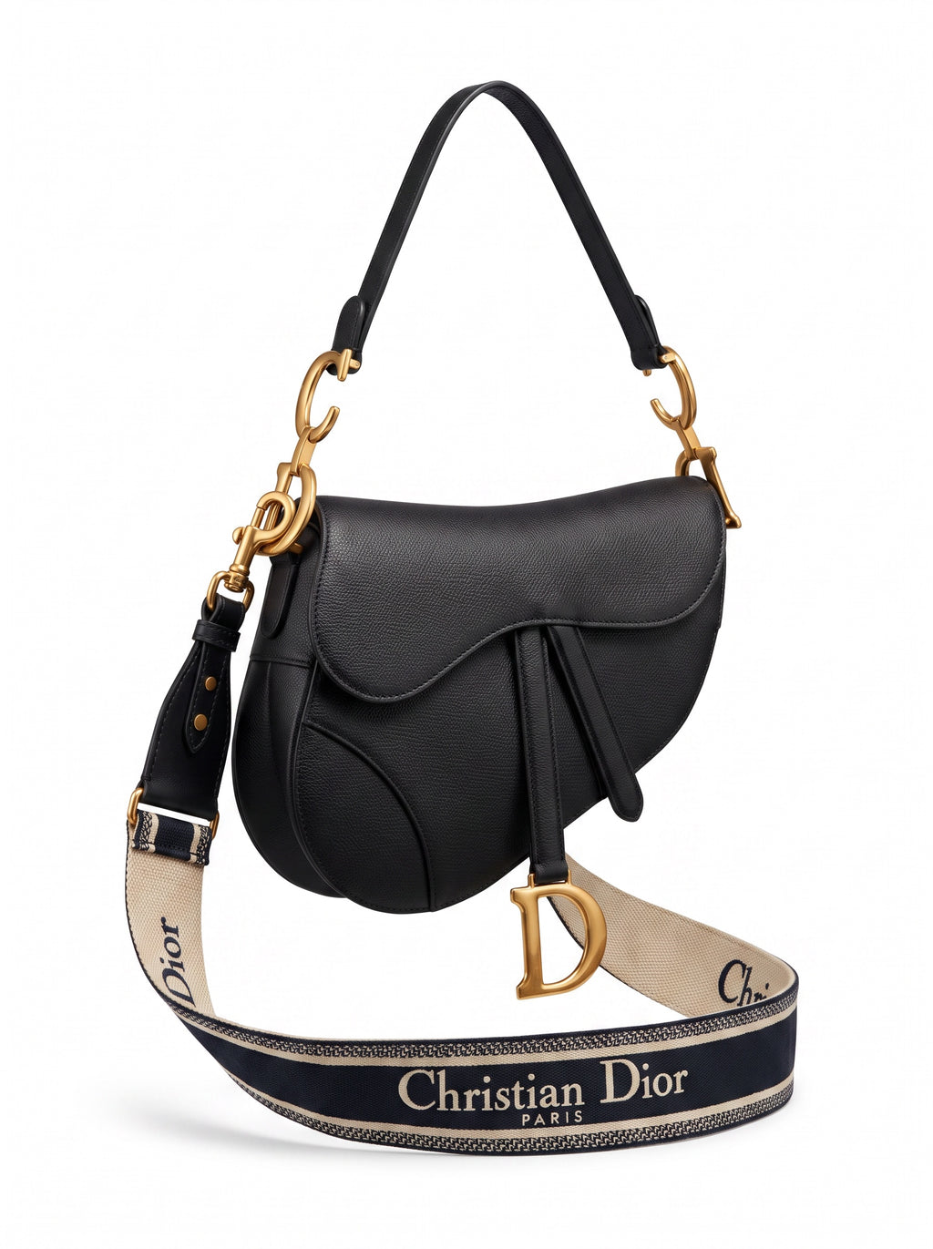 Dior Medium Saddle Bag Black Leather with Additional Shoulder Strap (2021)