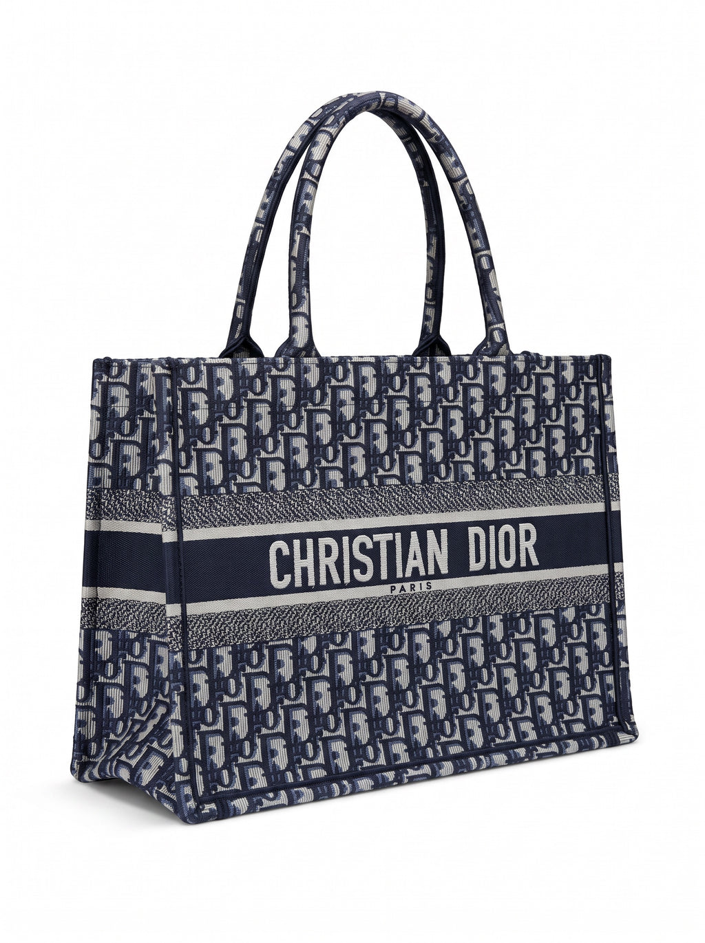 Sac Dior Book Tote moyen toile brodée Dior Oblique bleue