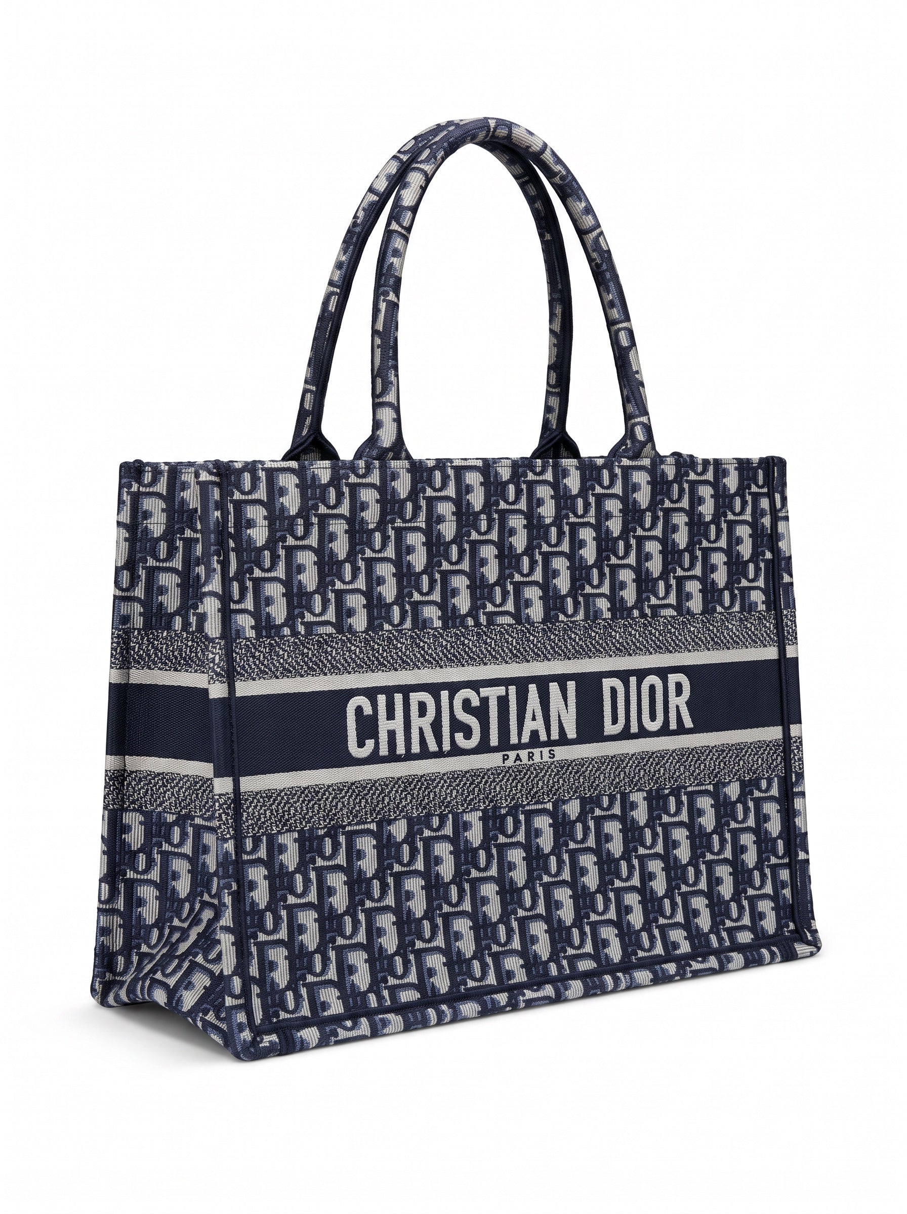 Sac Dior Book Tote moyen toile brodée Dior Oblique bleue