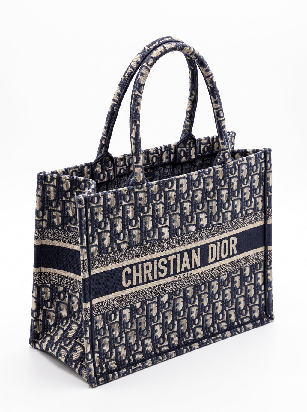 Sac Dior Book Tote moyen toile brodée Dior Oblique bleue