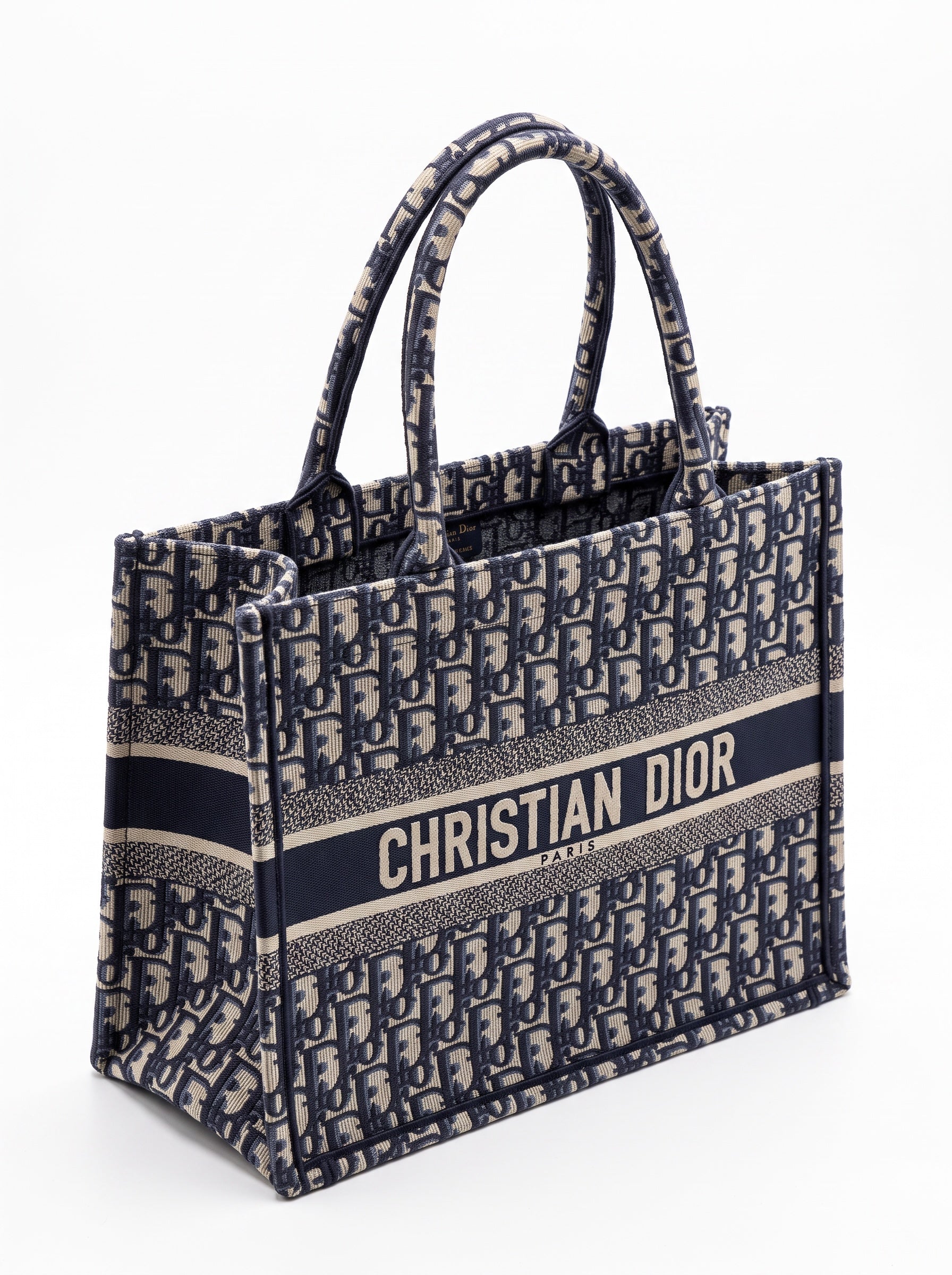 Sac Dior Book Tote moyen toile brodée Dior Oblique bleue