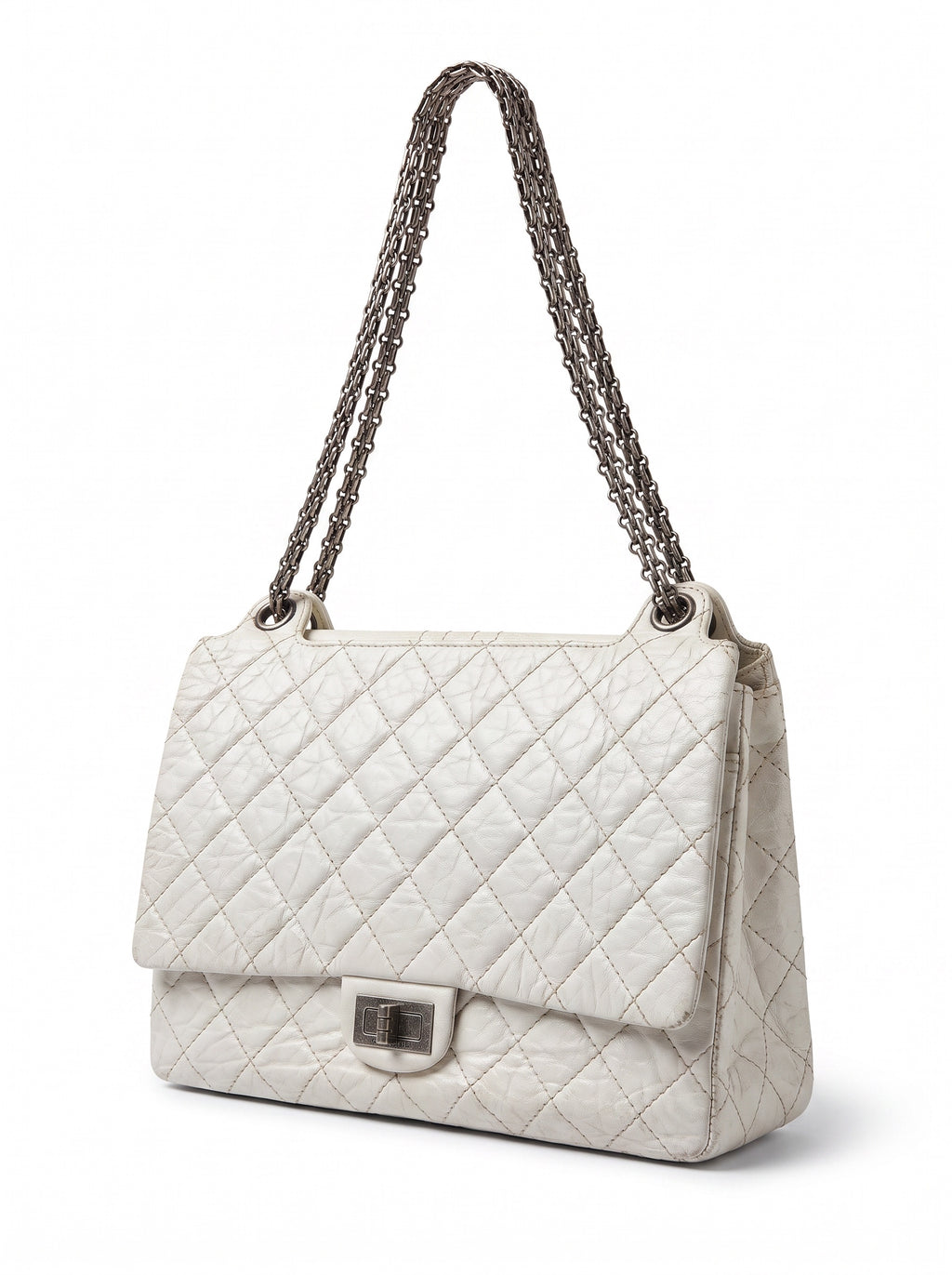 Chanel Reissue 2.55 Medium Flap Bag White Quilted Leather