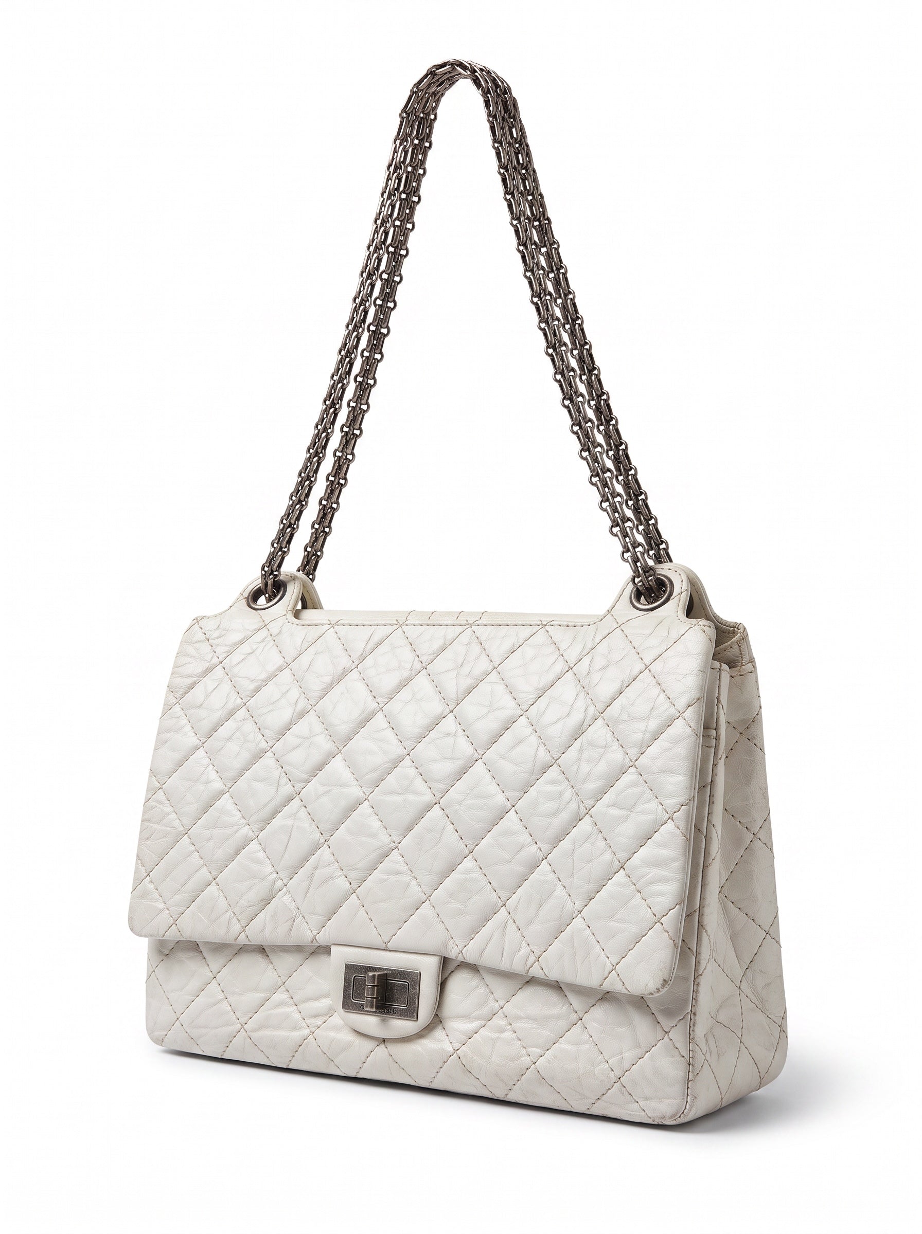 Chanel Reissue 2.55 Medium Flap Bag White Quilted Leather