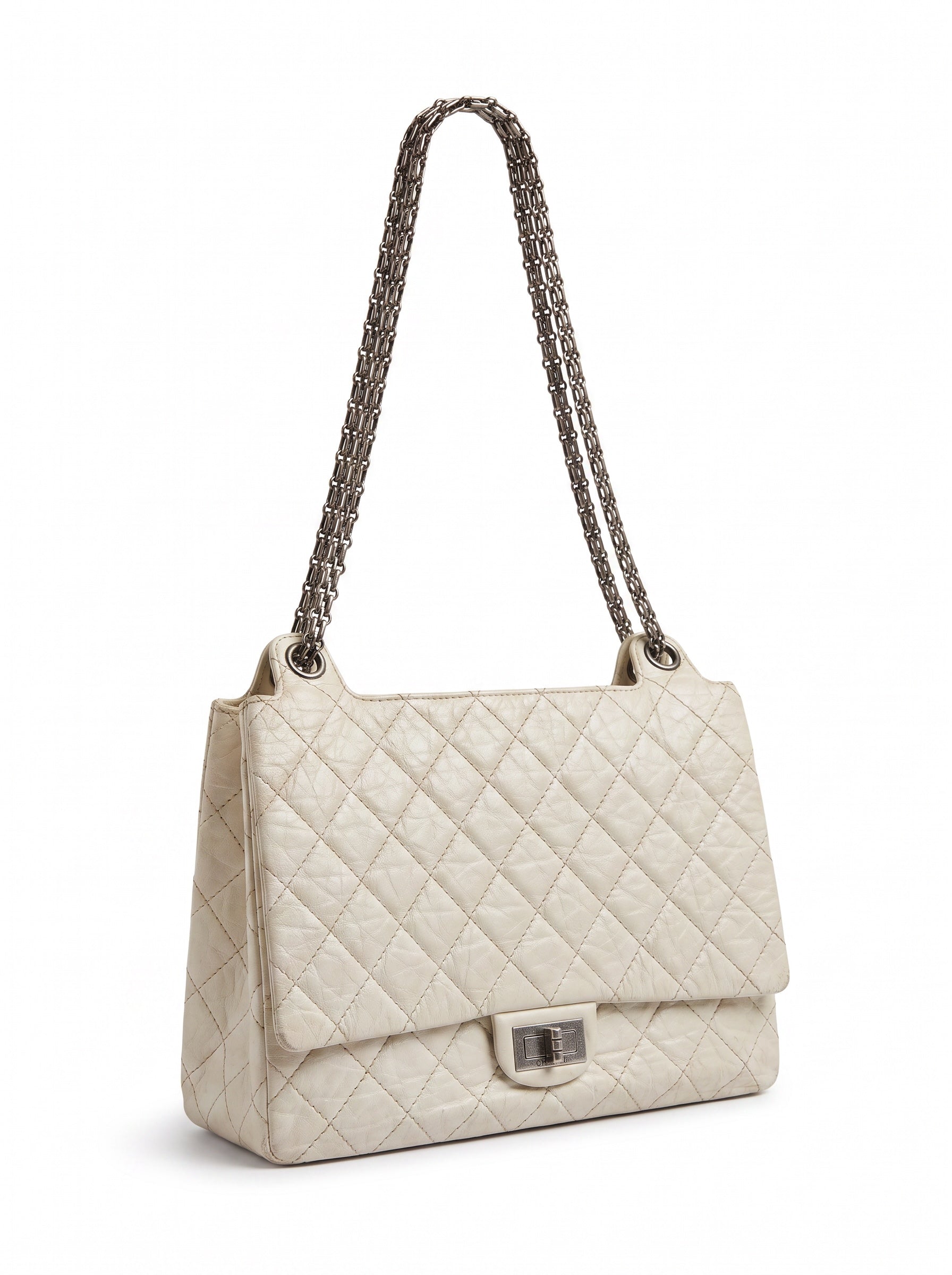 Chanel Reissue 2.55 Medium Flap Bag White Quilted Leather
