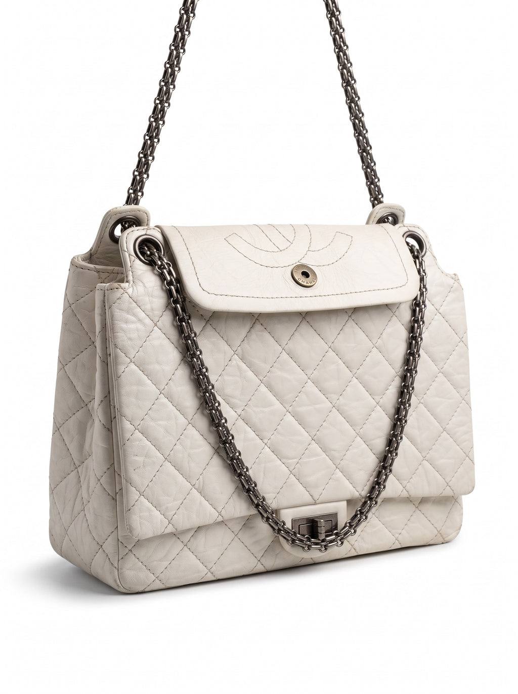 Chanel Reissue 2.55 Medium Flap Bag White Quilted Leather
