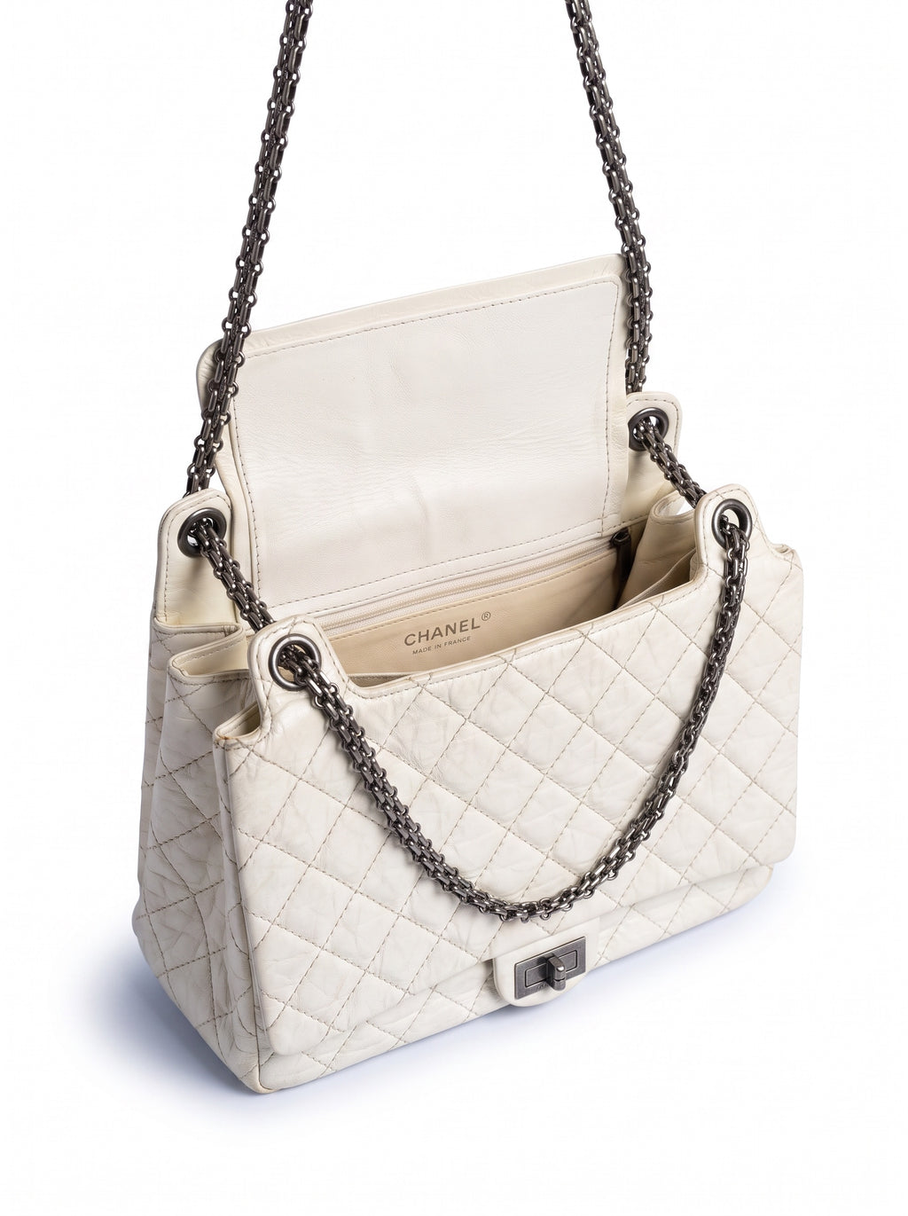 Chanel Reissue 2.55 Medium Flap Bag White Quilted Leather