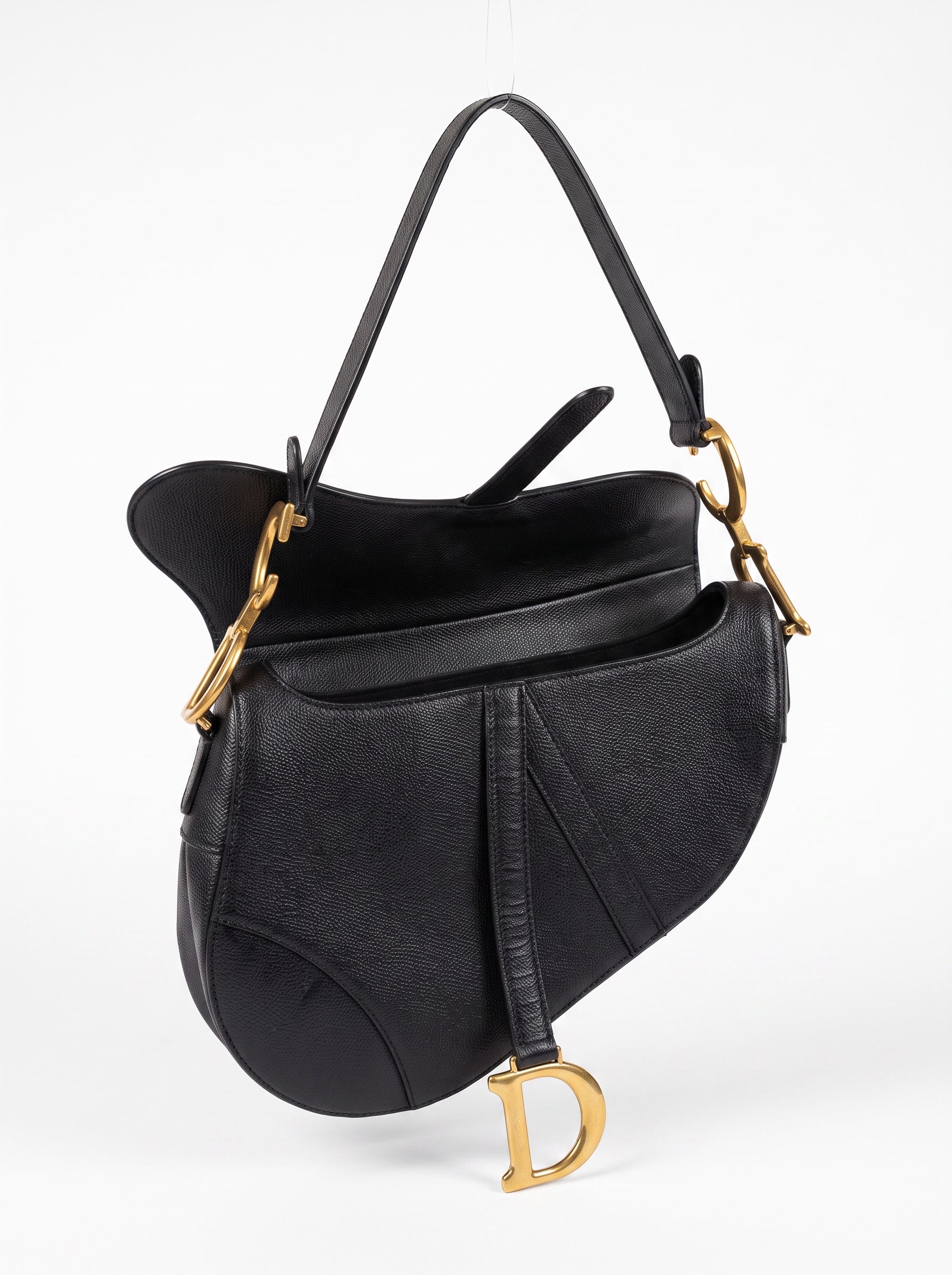 Dior Medium Saddle Bag Black Leather with Additional Shoulder Strap (2021)