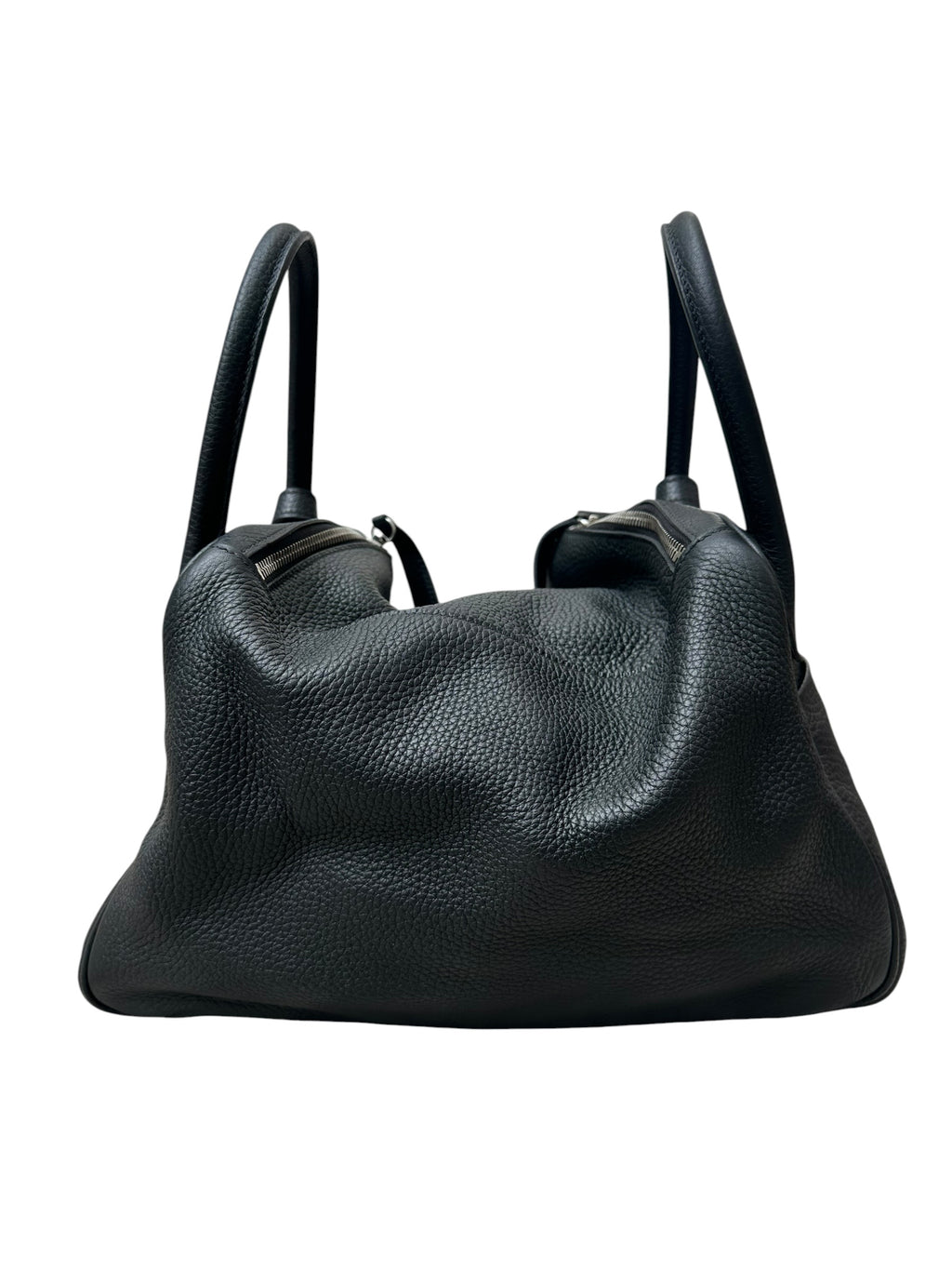 Sac Hermès Lindy 26 en cuir Clémence noir avec attributs palladium